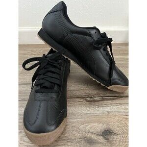 Puma Roma Classic Black Gum Leather Low Mens Shoes Sneakers Size 11.5 US 10.5 UK